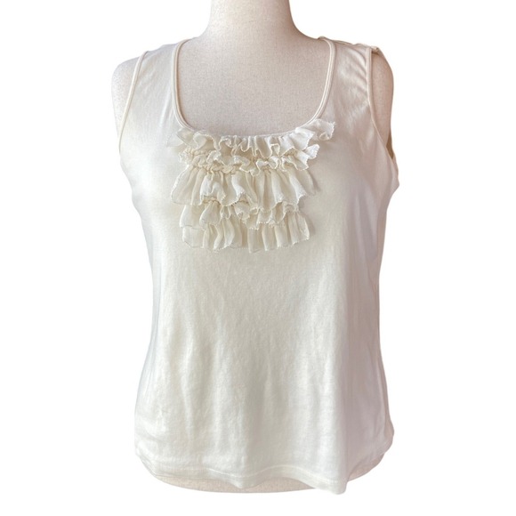 Caslon Tops - White Ruffle Tank Top Scoop Neck 100% cotton White Size L